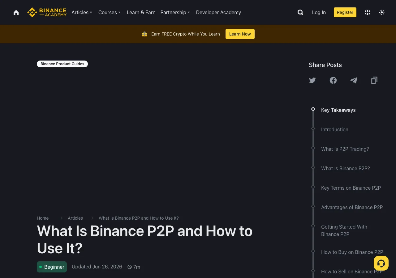 Captura real del artículo oficial de Binance Academy que explica cómo funciona el mercado P2P